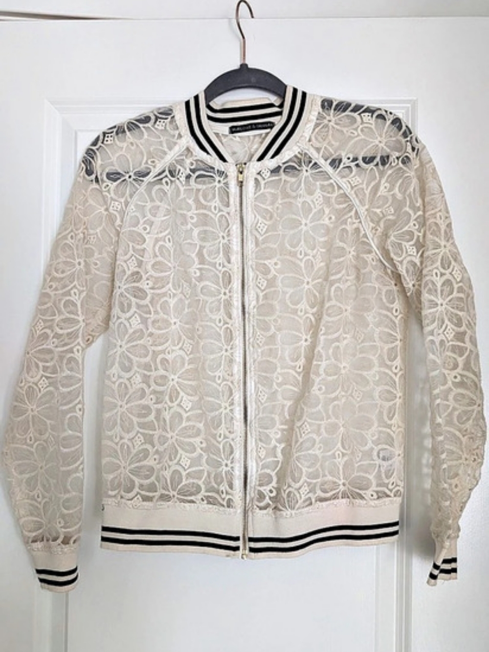Harlowe & Graham White Floral Lace Bomber Jacket in White